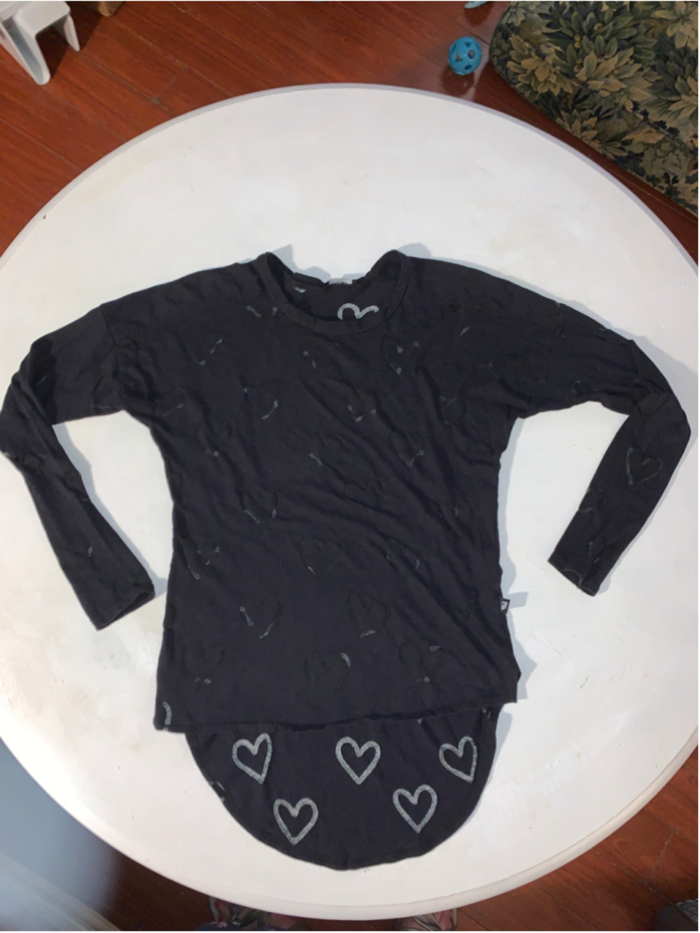 Women's Terez Long Sleeve Heart Print Tee Black sheer Size S